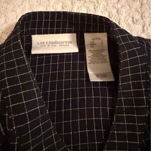 Liz Claiborne Black Blouse with White Windowpane Check